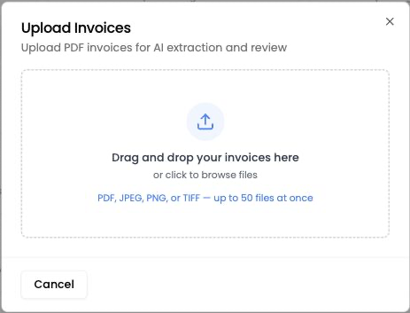 Invoice upload dialog in Boza